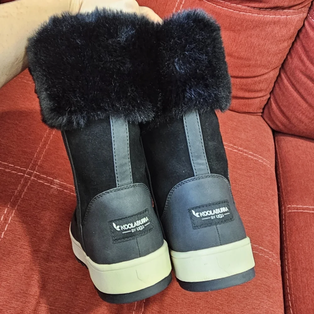 🥾UGG Winter Snow Boot: KOOLABURRA EUC Black Suede & Faux Fur Tynlee Size 6 ❄️